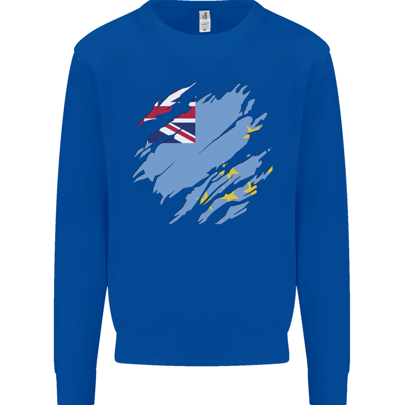 Torn Tuvalu Flag Tuvaluan Day Football Mens Sweatshirt Jumper Royal Blue