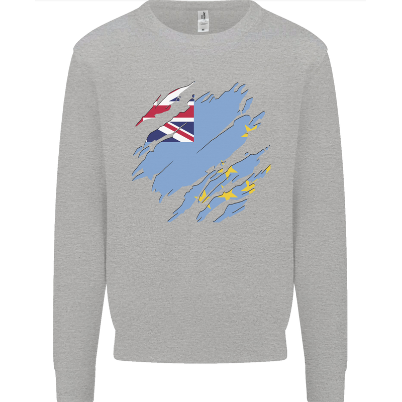 Torn Tuvalu Flag Tuvaluan Day Football Mens Sweatshirt Jumper Sports Grey
