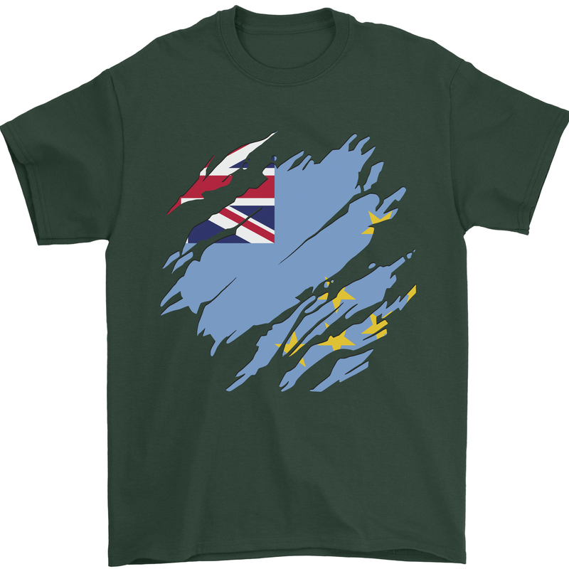 Torn Tuvalu Flag Tuvaluan Day Football Mens T-Shirt 100% Cotton Forest Green