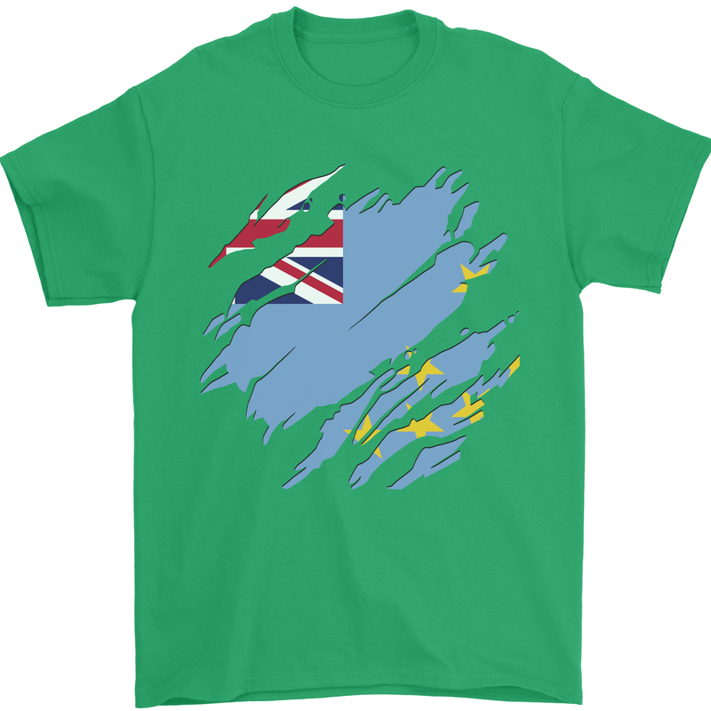 Torn Tuvalu Flag Tuvaluan Day Football Mens T-Shirt 100% Cotton Irish Green