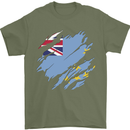 Torn Tuvalu Flag Tuvaluan Day Football Mens T-Shirt 100% Cotton Military Green