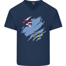 Torn Tuvalu Flag Tuvaluan Day Football Mens V-Neck Cotton T-Shirt Navy Blue