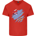Torn Tuvalu Flag Tuvaluan Day Football Mens V-Neck Cotton T-Shirt Red