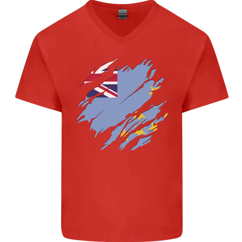 Torn Tuvalu Flag Tuvaluan Day Football Mens V-Neck Cotton T-Shirt Red