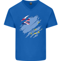 Torn Tuvalu Flag Tuvaluan Day Football Mens V-Neck Cotton T-Shirt Royal Blue