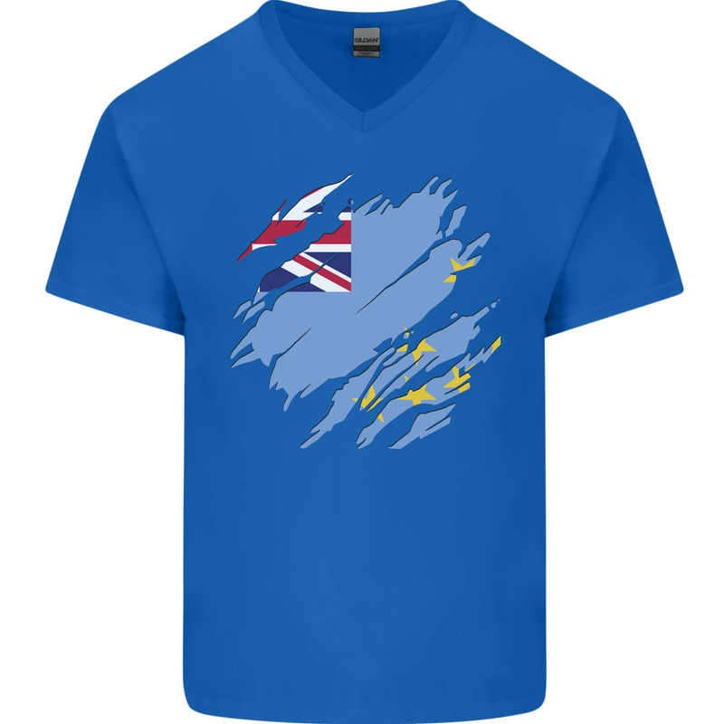 Torn Tuvalu Flag Tuvaluan Day Football Mens V-Neck Cotton T-Shirt Royal Blue