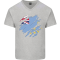 Torn Tuvalu Flag Tuvaluan Day Football Mens V-Neck Cotton T-Shirt Sports Grey
