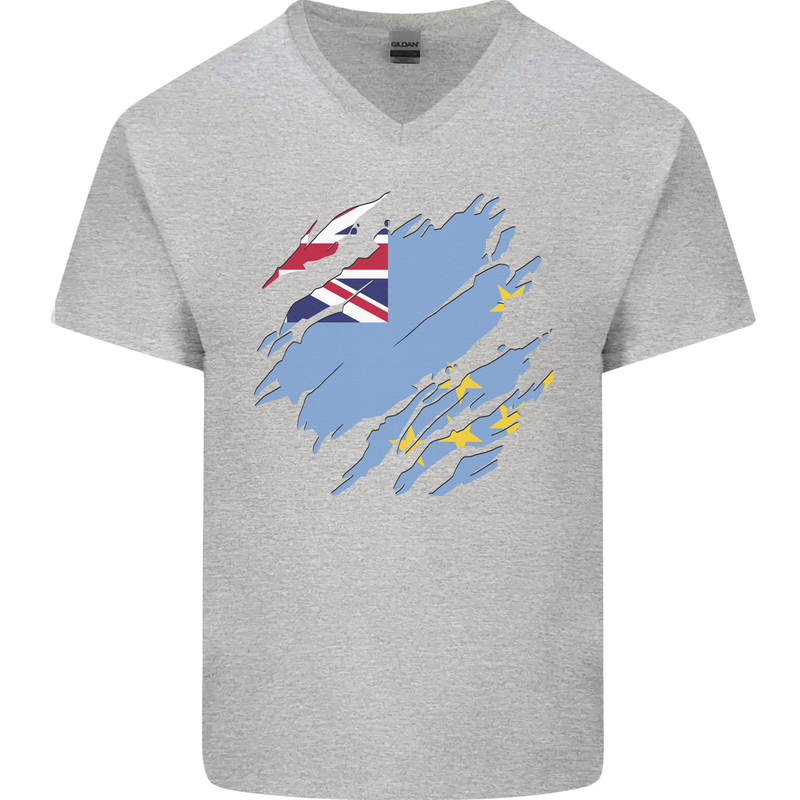 Torn Tuvalu Flag Tuvaluan Day Football Mens V-Neck Cotton T-Shirt Sports Grey