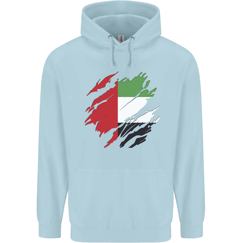 Torn UAE Flag Day Emirati Day Football Childrens Kids Hoodie Light Blue