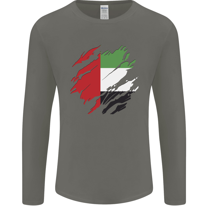 Torn UAE Flag Day Emirati Day Football Mens Long Sleeve T-Shirt Charcoal