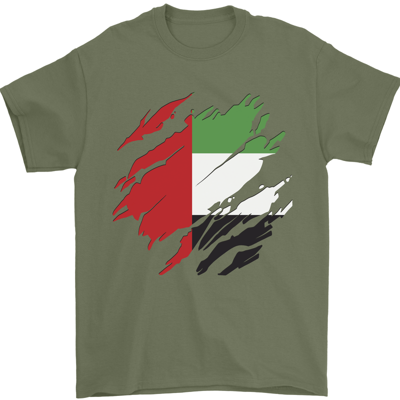Torn UAE Flag Day Emirati Day Football Mens T-Shirt 100% Cotton Military Green