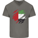 Torn UAE Flag Day Emirati Day Football Mens V-Neck Cotton T-Shirt Charcoal