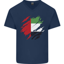 Torn UAE Flag Day Emirati Day Football Mens V-Neck Cotton T-Shirt Navy Blue