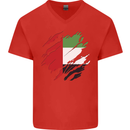 Torn UAE Flag Day Emirati Day Football Mens V-Neck Cotton T-Shirt Red