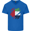 Torn UAE Flag Day Emirati Day Football Mens V-Neck Cotton T-Shirt Royal Blue