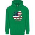 Torn USA Flag Independance Day Football Childrens Kids Hoodie Irish Green