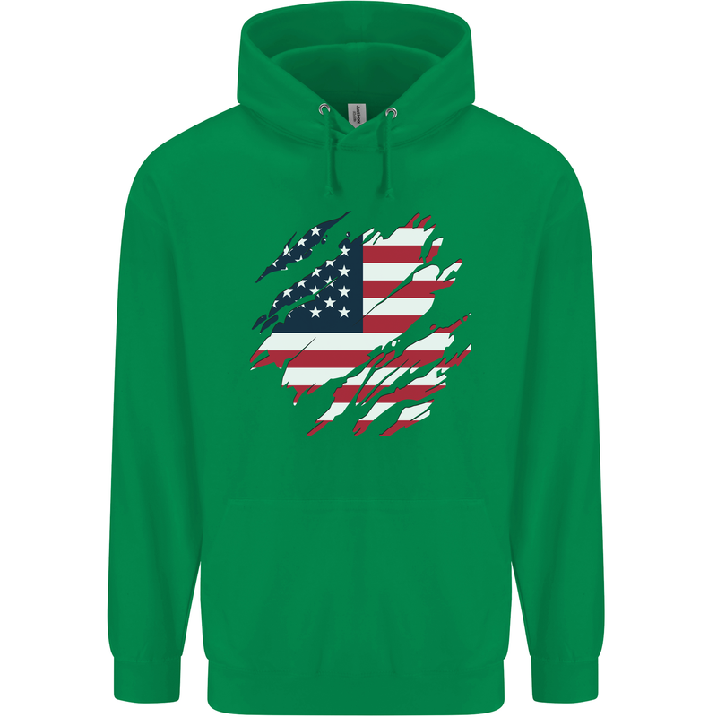 Torn USA Flag Independance Day Football Childrens Kids Hoodie Irish Green