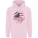 Torn USA Flag Independance Day Football Childrens Kids Hoodie Light Pink