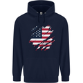 Torn USA Flag Independance Day Football Childrens Kids Hoodie Navy Blue