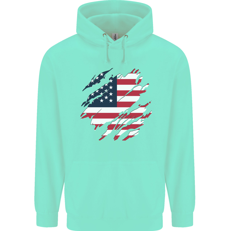 Torn USA Flag Independance Day Football Childrens Kids Hoodie Peppermint
