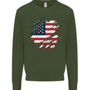 Torn USA Flag Independance Day Football Kids Sweatshirt Jumper Forest Green