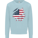 Torn USA Flag Independance Day Football Kids Sweatshirt Jumper Light Blue