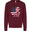 Torn USA Flag Independance Day Football Kids Sweatshirt Jumper Maroon
