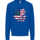 Torn USA Flag Independance Day Football Kids Sweatshirt Jumper Royal Blue