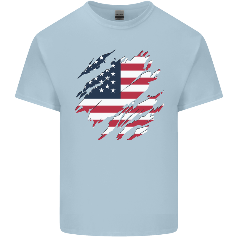 Torn USA Flag Independance Day Football Kids T-Shirt Childrens Light Blue