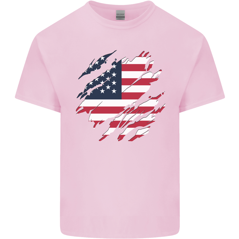 Torn USA Flag Independance Day Football Kids T-Shirt Childrens Light Pink