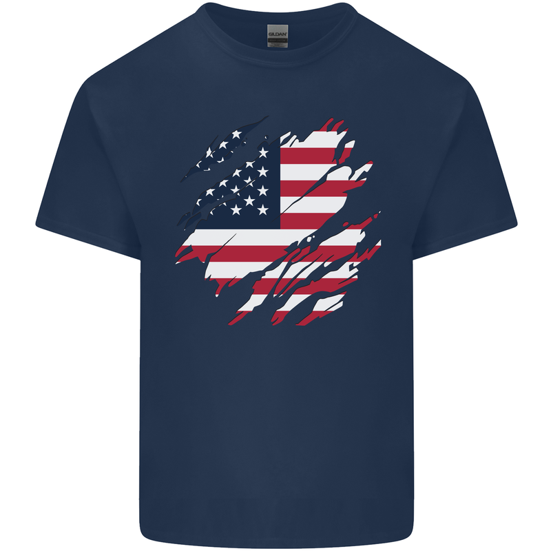 Torn USA Flag Independance Day Football Kids T-Shirt Childrens Navy Blue