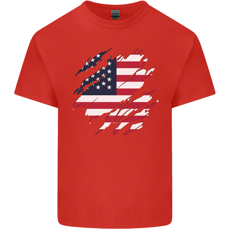 Torn USA Flag Independance Day Football Kids T-Shirt Childrens Red