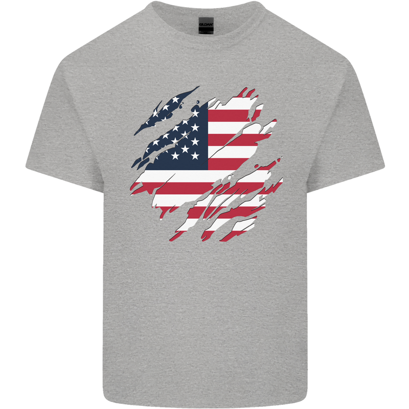 Torn USA Flag Independance Day Football Kids T-Shirt Childrens Sports Grey