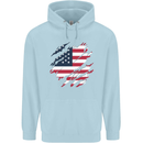 Torn USA Flag Independance Day Football Mens 80% Cotton Hoodie Light Blue