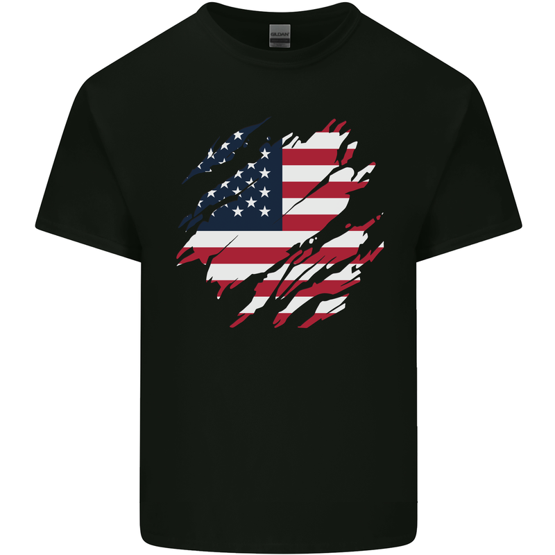 Torn USA Flag Independance Day Football Mens Cotton T-Shirt Tee Top Black