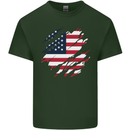Torn USA Flag Independance Day Football Mens Cotton T-Shirt Tee Top Forest Green
