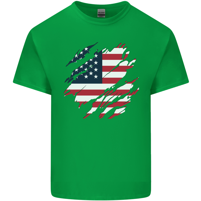 Torn USA Flag Independance Day Football Mens Cotton T-Shirt Tee Top Irish Green