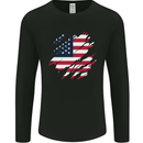 Torn USA Flag Independance Day Football Mens Long Sleeve T-Shirt Black