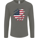 Torn USA Flag Independance Day Football Mens Long Sleeve T-Shirt Charcoal