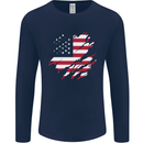Torn USA Flag Independance Day Football Mens Long Sleeve T-Shirt Navy Blue