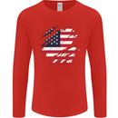 Torn USA Flag Independance Day Football Mens Long Sleeve T-Shirt Red