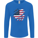 Torn USA Flag Independance Day Football Mens Long Sleeve T-Shirt Royal Blue