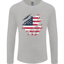 Torn USA Flag Independance Day Football Mens Long Sleeve T-Shirt Sports Grey