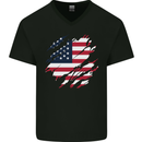Torn USA Flag Independance Day Football Mens V-Neck Cotton T-Shirt Black