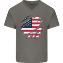 Torn USA Flag Independance Day Football Mens V-Neck Cotton T-Shirt Charcoal