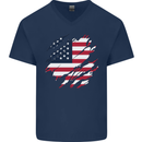 Torn USA Flag Independance Day Football Mens V-Neck Cotton T-Shirt Navy Blue