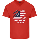 Torn USA Flag Independance Day Football Mens V-Neck Cotton T-Shirt Red