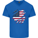 Torn USA Flag Independance Day Football Mens V-Neck Cotton T-Shirt Royal Blue