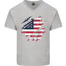 Torn USA Flag Independance Day Football Mens V-Neck Cotton T-Shirt Sports Grey