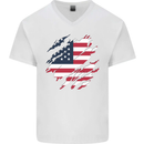 Torn USA Flag Independance Day Football Mens V-Neck Cotton T-Shirt White